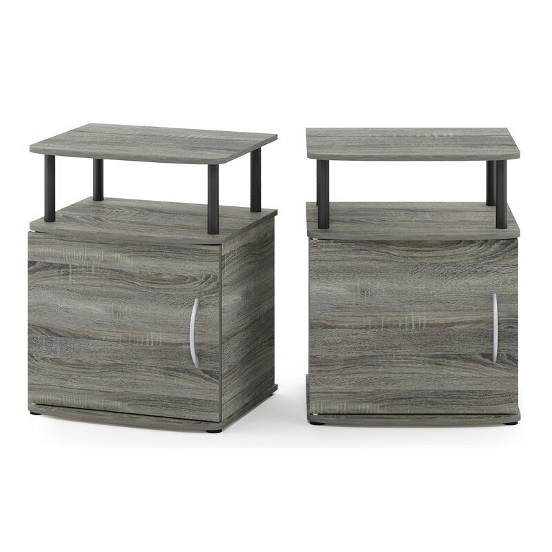 Furinno JAYA Engineered Wood End Table in French Oak Gray/Black (Set of 2)