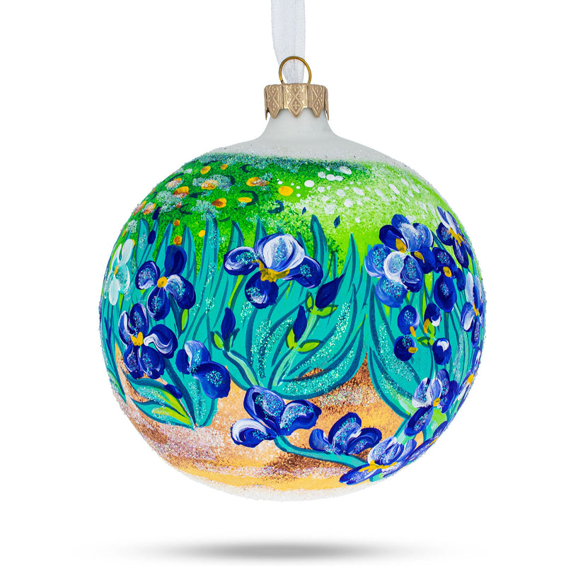 Timeless Beauty: 1889 'Irises' by Vincent Van Gogh Blown Glass Ball Christmas