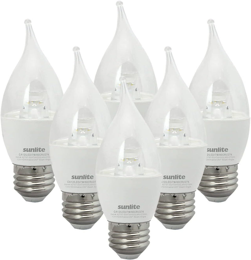 LED CA12 Clear Chandelier Light Bulb 7W(60W=) E26 Base 2700K Soft White - 6 Pack