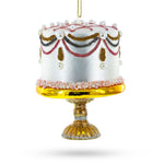 Pearl-Adorned Celebration Cake - Blown Glass Christmas Ornament