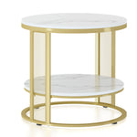 Marble End Table Sofa Side 2Tier End Storage Shelf Living Room Bedroom Furniture