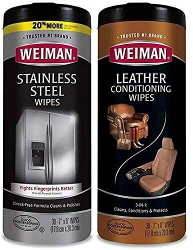 2Pk Stainless Steel Wipes And Leather Wipes W/ Free Microfiber Towel