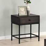 Ava Espresso Engineered Wood End Table With Charging Ports And Metal Base