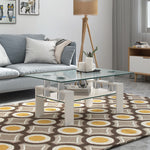 Costway Rectangle Glass Coffee Table Metal Legs End Table w/ Shelf Home White