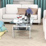 Costway Rectangle Glass Coffee Table Metal Legs End Table w/ Shelf Home White