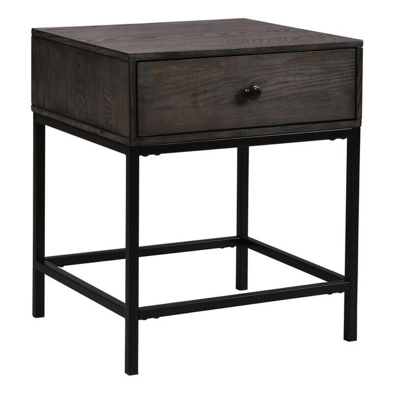Ava Espresso Engineered Wood End Table With Charging Ports And Metal Base