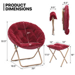 Red Set Of 2 Foldable Oversize Cozy Comfy Faux Fur Saucer Chair W/Footrest Stool