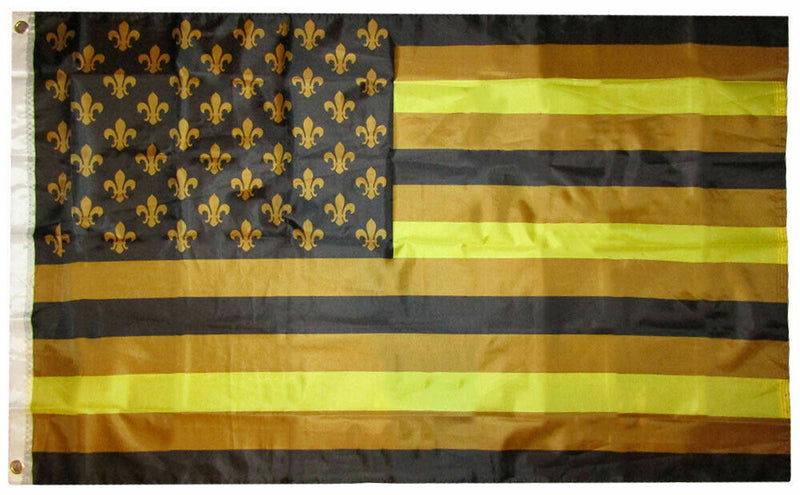 3X5 Usa Mardi Gras Black & Gold New Orleans Saints Fleur De Lis Fkag Banner