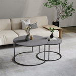 Real Marble Round Coffee Table Set Of 2 Nesting Side End Table Sturdy Metal Leg