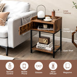 Nightstand End Table w/ Charging Station & 2 Power Outlets & 2 USB Ports