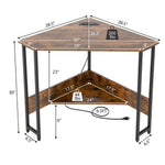 Corner Triangle Computer Desk Writing Table w/ Charging Station & Storage Shelf