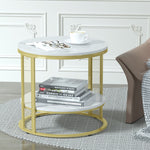 Marble End Table Sofa Side 2Tier End Storage Shelf Living Room Bedroom Furniture