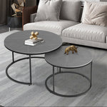 Real Marble Round Coffee Table Set Of 2 Nesting Side End Table Sturdy Metal Leg