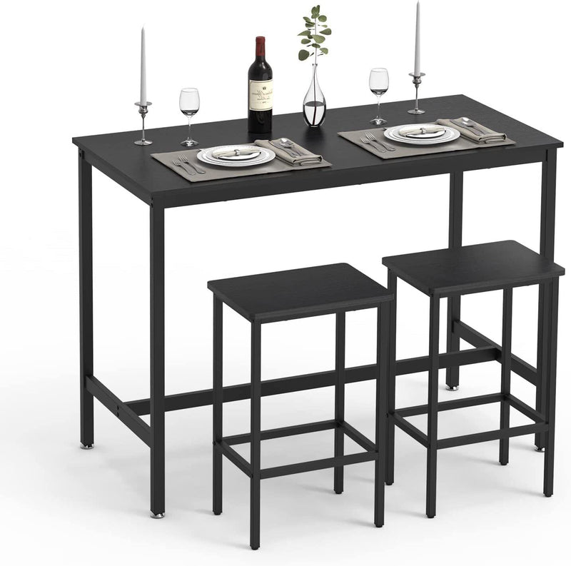 3-Piece Breakfast Table Set, Counter Height Dining Bar Table And 2 Chairs, Black