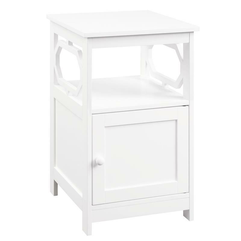 Omega End Table With Cabinet In White Wood Finish