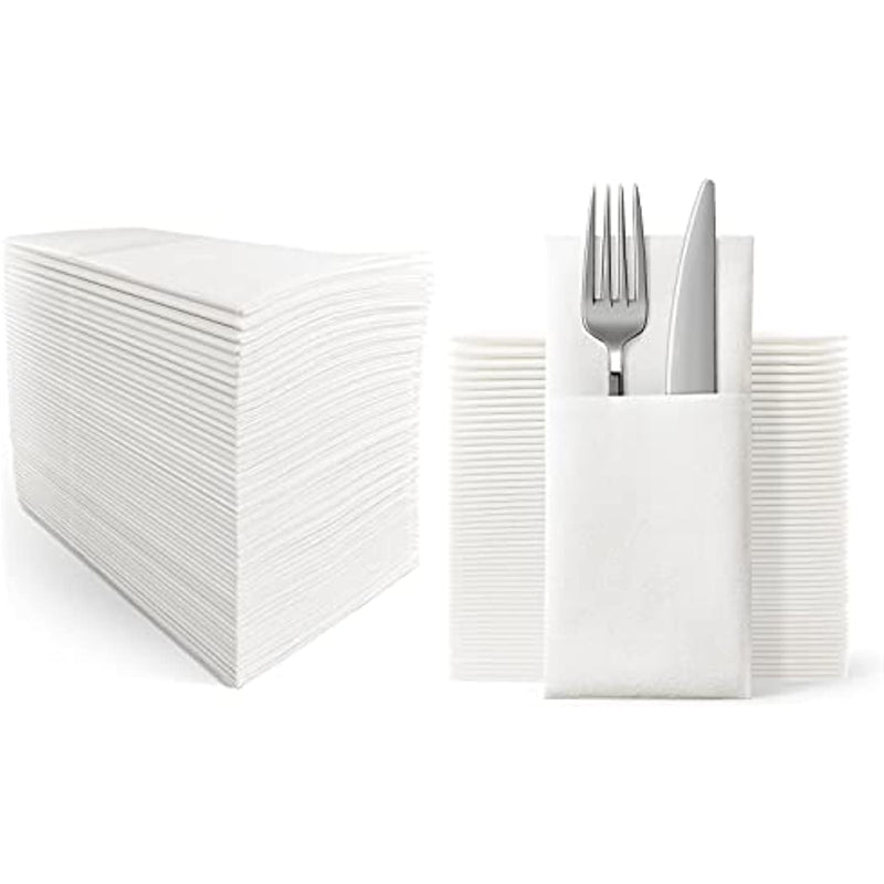 Disposable Dinner Napkins Cloth Like With Built In Flatware Pocket Wedding Party Linen Feel White Napkin Prefolded For Silverware