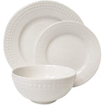 Embossed Bone White Porcelain Round Dinnerware Collection Chip Resistant Scratch Resistant