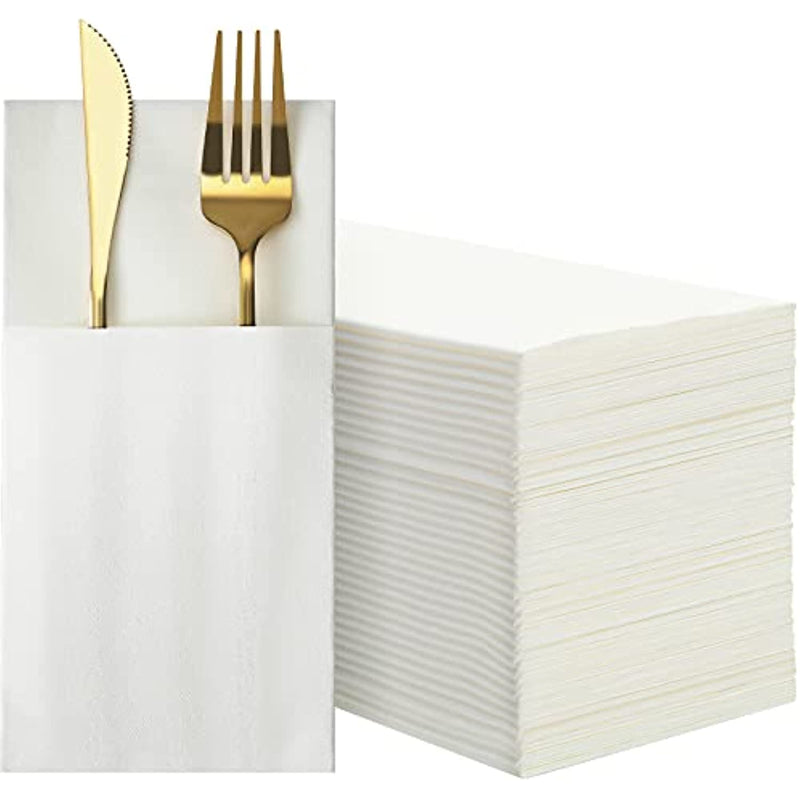 150 Pieces Disposable Airlaid Paper Napkins Prefolded Dinner Napkins With Built In Flatware Pocket For Silverware Valentine Wedding Party Christmas Day