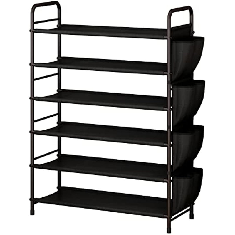 Metal Shoe Shelf Organizer With Side 8 Shoes Pockets