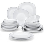 White Square Dinnerware Set Silver Rim