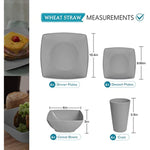 24 Piece Wheat Straw Square Dinnerware Set For 6