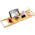 Expandable Bath Tray for Tub with Upgraded Wine Slots and Book Holde