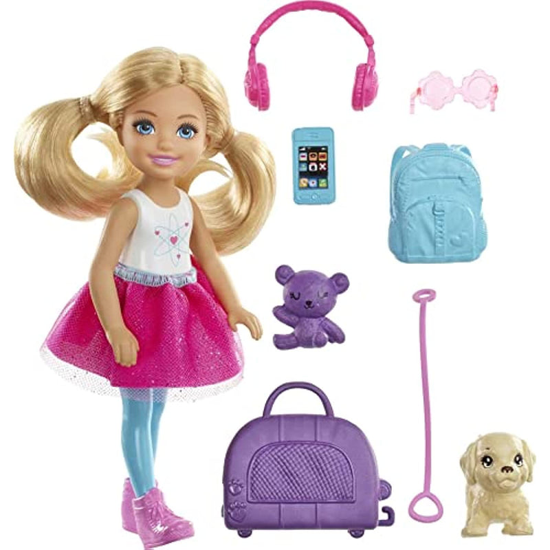 Chelsea Travel Doll Blonde With Puppy Carrier Accessories