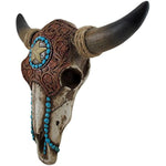Turquoise Accent Southwestern Country Bull Cow Skull Hanging Wall Decor