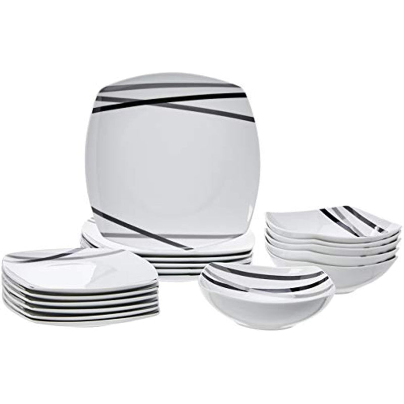 18 Piece Kitchen Dinnerware Set Square Plates Bowls