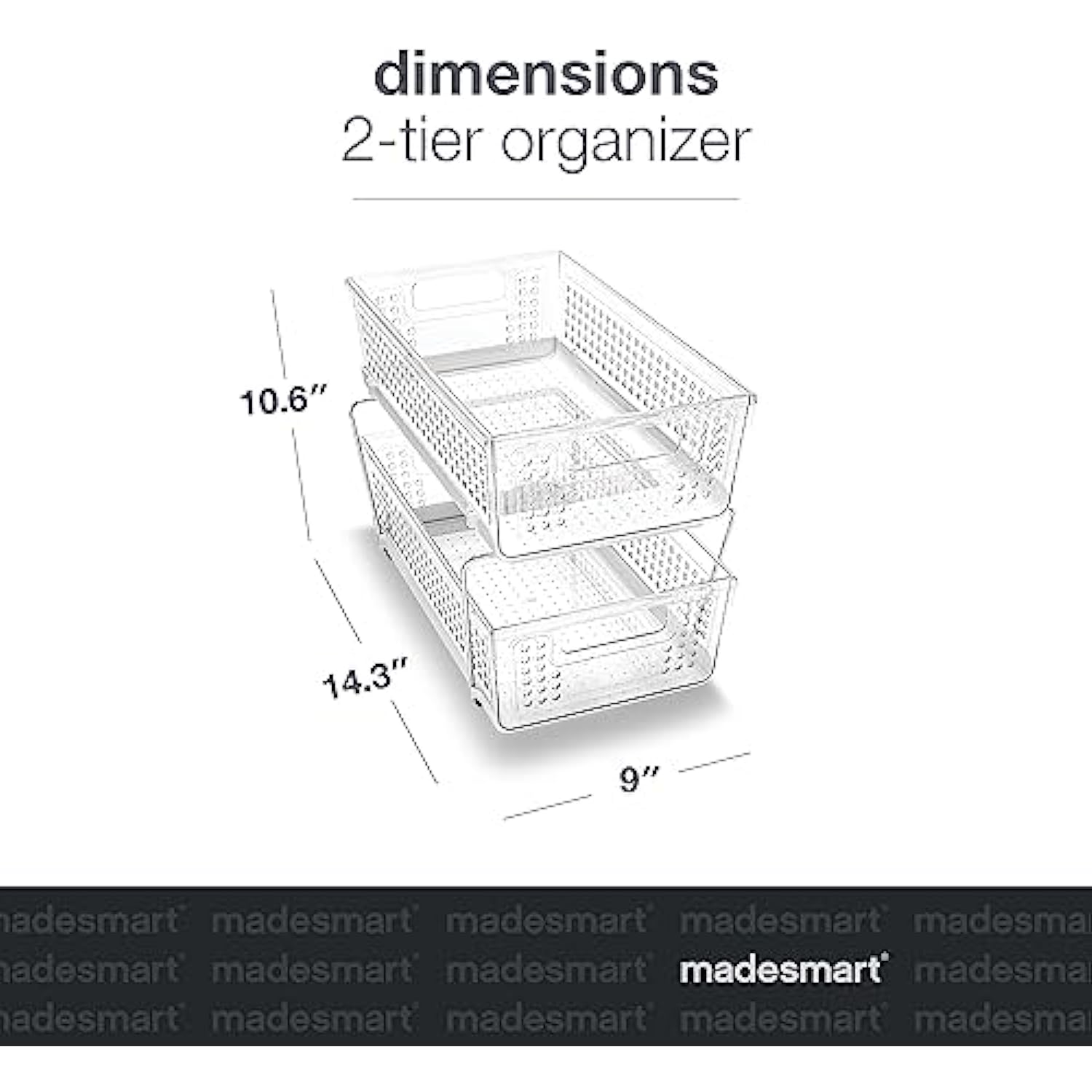 Madesmart 2-Tier Plastic Multipurpose Organizer with Divided Slide-Out  Storage Bins, Under Sink and Cabinet Organizer Rack, Frost