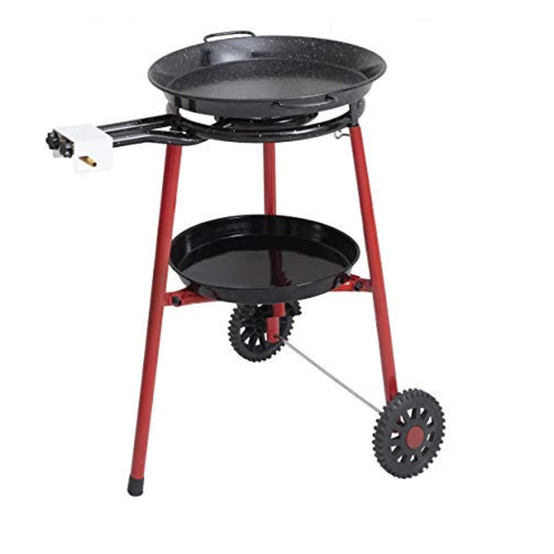 Mabel Home Paella Pan Paella Burner And Stand Set On Wheels Complete Paella Kit For Up To 14 Servings 15 75 Inch Gas Burner 18 Inch Enamaled Steel Paella Pan