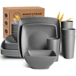 24 Piece Wheat Straw Square Dinnerware Set For 6