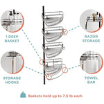 4 Adjustable Shelves with Towel Bar and Hooks with Tension Pole for Bath and Shower Storage