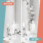 4 Adjustable Shelves with Towel Bar and Hooks with Tension Pole for Bath and Shower Storage