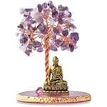 Buddha Statue with Healing Crystal Tree, Tree of Life for Positive Energy