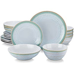 Embossed Vintage Look Gradient Green Dinnerware Tableware 16 Pieces Dinner Service Set For 4