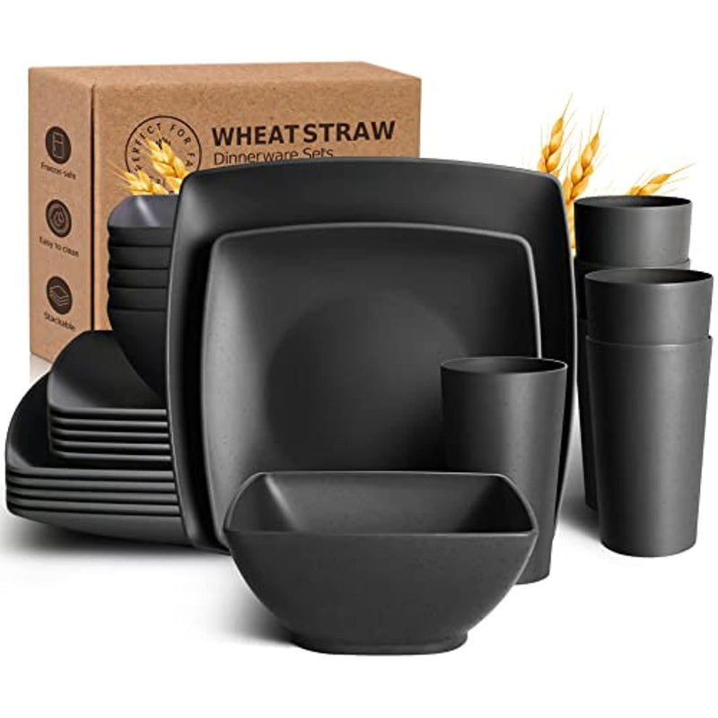 24 Piece Wheat Straw Square Dinnerware Set For 6
