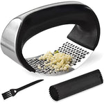 Garlic Press Stainless Steel With Free Silicone Garlic Peeler And Cleaning Brush