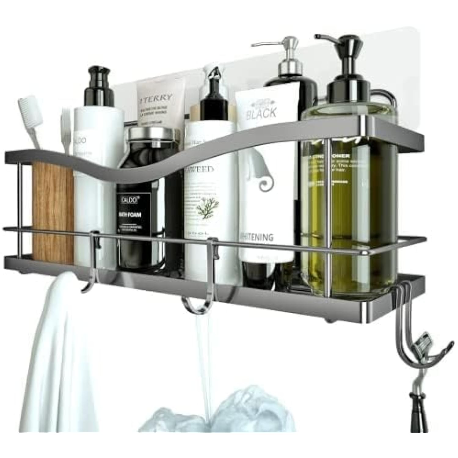 NewHome Corner Shower Caddy Shelf Bathroom Shower Rack w/Adhesives in Black