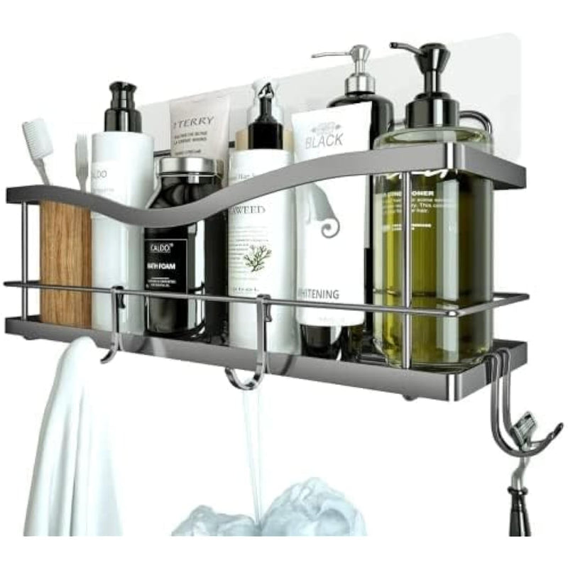 Shower Shelf - No Drill Self Adhesive Caddy with 4 Hooks