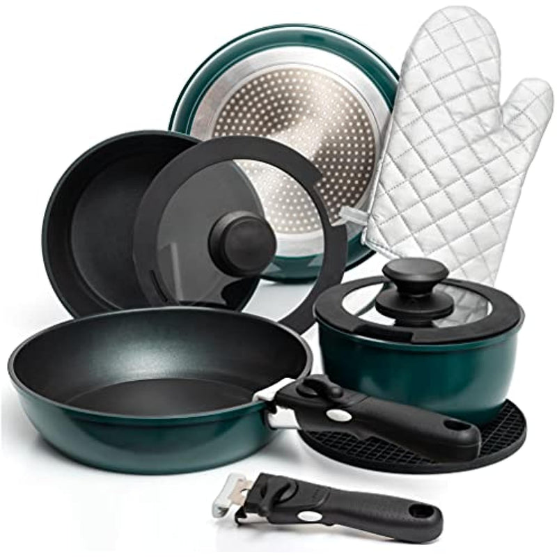 REMOVABLE HANDLE' COOKWARE SET (SPACE SAVING NON-STICK GRANITE