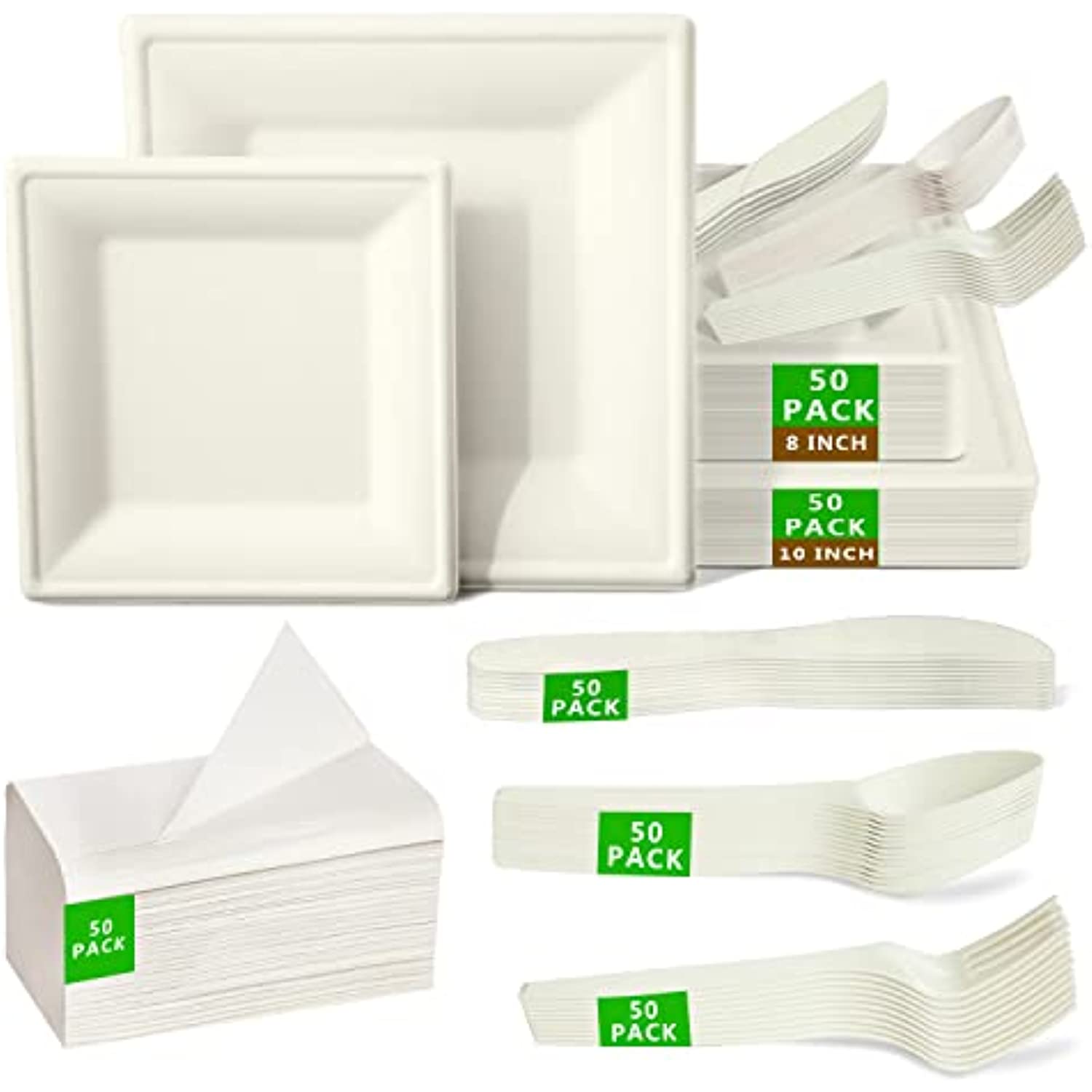 Compostable Disposable Paper Plates Set - 300 Pcs