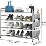 Metal Shoe Shelf Organizer With Side 8 Shoes Pockets
