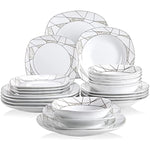 24 Piece Ivory White Ceramic Porcelain Dinnerware Set