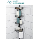 4 Adjustable Shelves with Towel Bar and Hooks with Tension Pole for Bath and Shower Storage