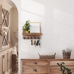 Elegant 5 Sturdy Key Hooks with Wooden Floating Shelf for Exclusive Designer Vintage Decor