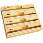 Bamboo Wrap Organizer with Cutter and Labels for Kitchen Storage Organization Holder for