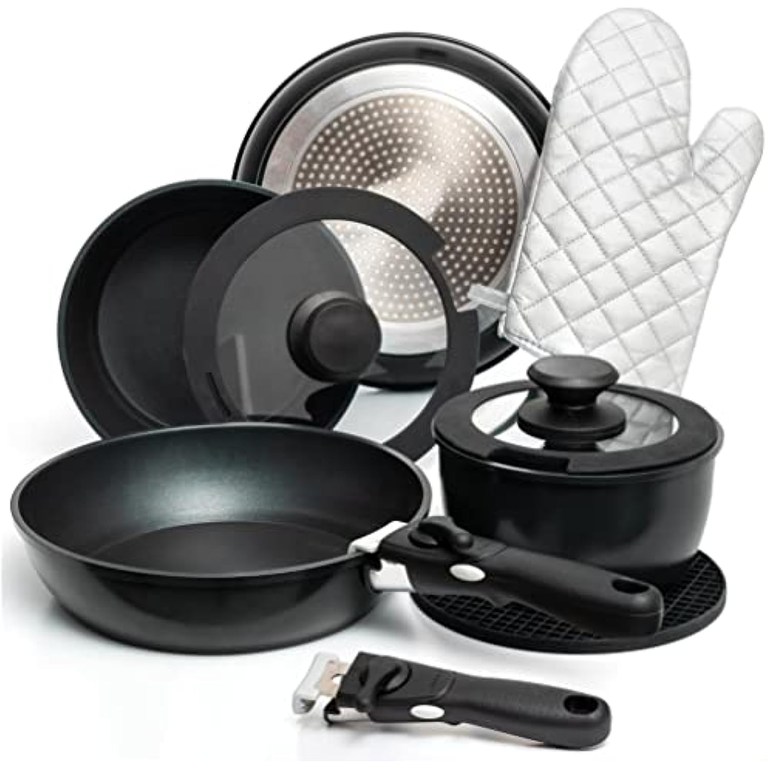 Pots and Pans Set, 7Pcs Ceramic Nonstick Cookware Set, Removable