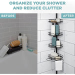 4 Adjustable Shelves with Towel Bar and Hooks with Tension Pole for Bath and Shower Storage