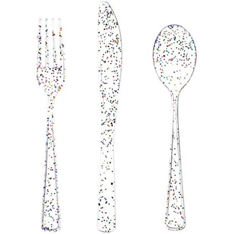 360Pcs Clear Plastic Silverware With Colorful Design For Parties Birthday
